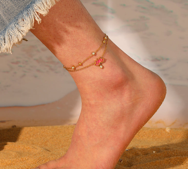 Lotus Charm Anklet - The Jazzy Owl