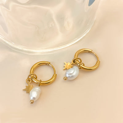 Star Drop Pearl Hoops