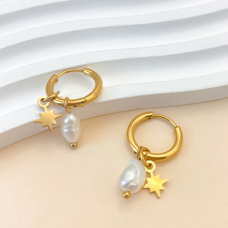 Star Drop Pearl Hoops
