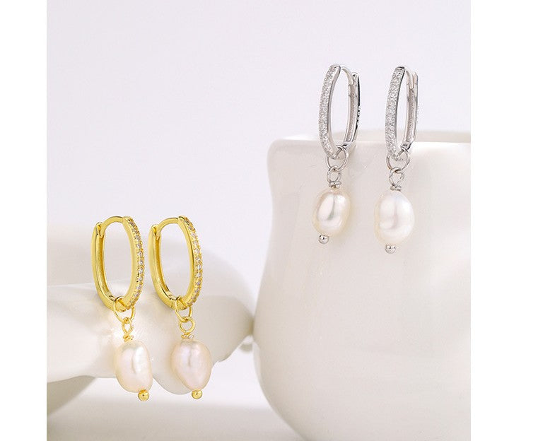 Pearl Fanfare Huggie Hoops Earrings