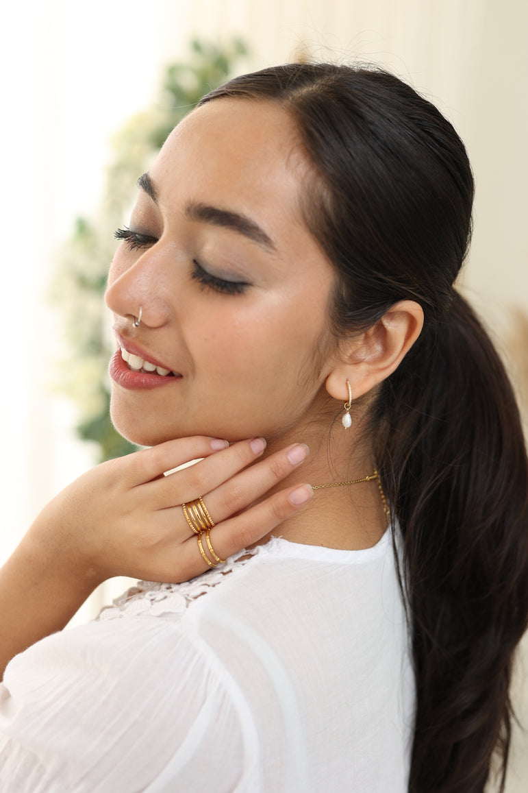 Pearl Fanfare Huggie Hoops Earrings