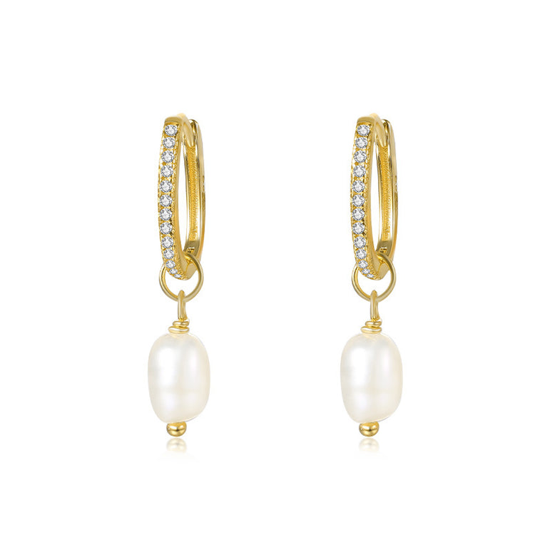 Pearl Fanfare Huggie Hoops Earrings