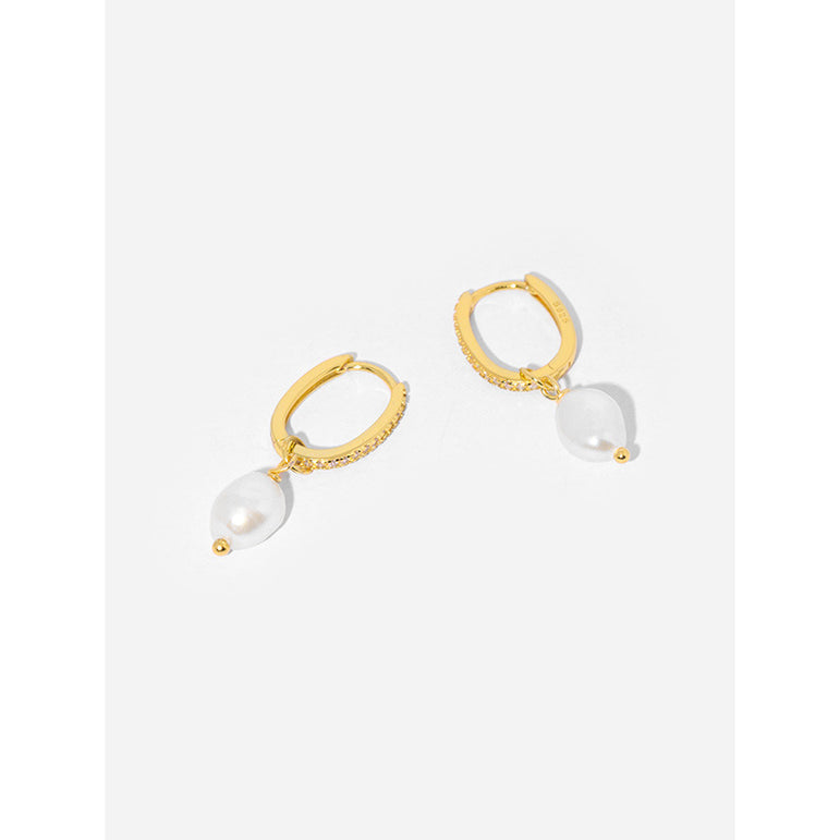 Pearl Fanfare Huggie Hoops Earrings
