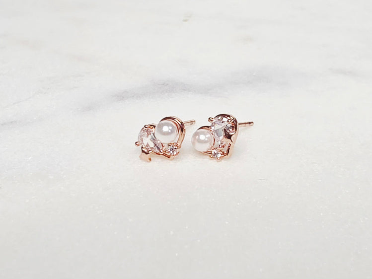  Petite Pearl Heart Studs - The Jazzy Owl