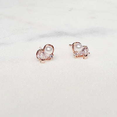  Petite Pearl Heart Studs - The Jazzy Owl