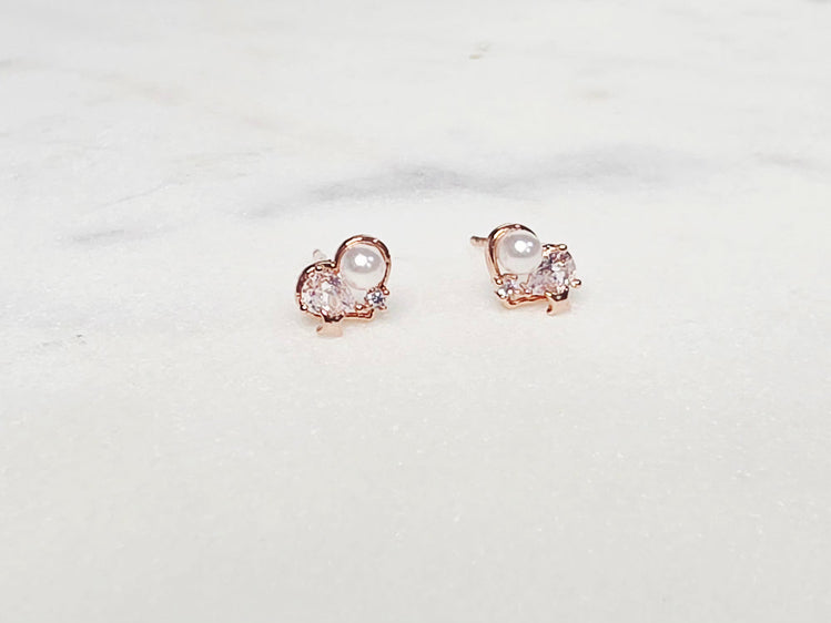  Petite Pearl Heart Studs - The Jazzy Owl