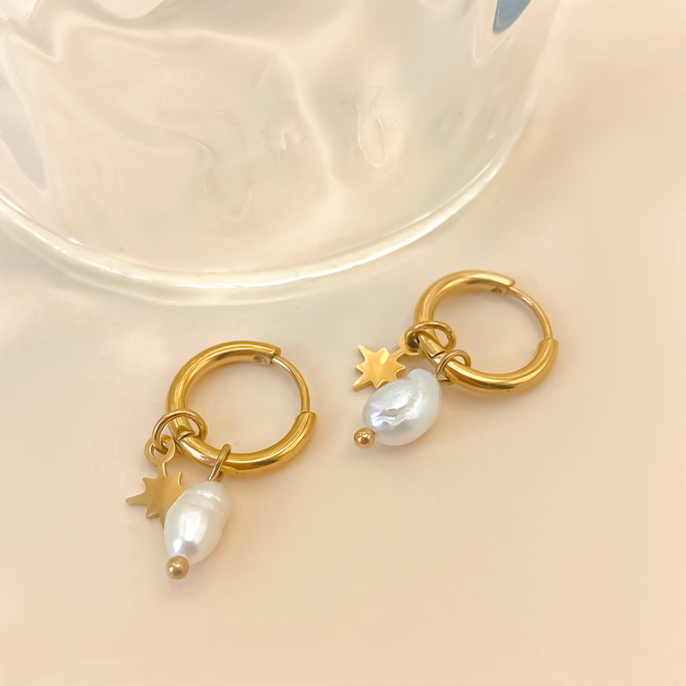Star Drop Pearl Hoops