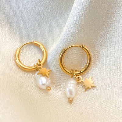 Star Drop Pearl Hoops