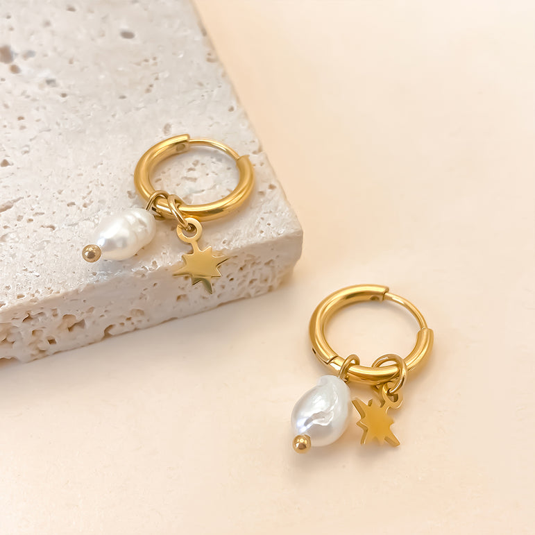 Star Drop Pearl Hoops