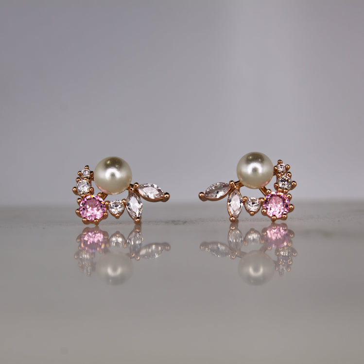Bunny Blush Stud Earrings with pearl-like and rosy details