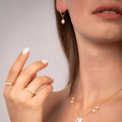 Pearl Fanfare Huggie Hoops Earrings