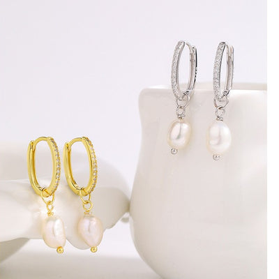 Pearl Fanfare Huggie Hoops Earrings