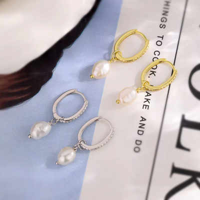 Pearl Fanfare Huggie Hoops Earrings
