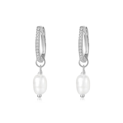 Pearl Fanfare Huggie Hoops Earrings