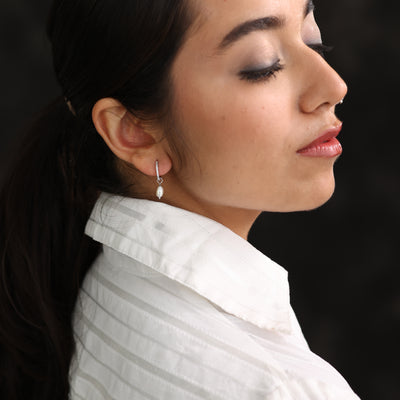 Pearl Fanfare Huggie Hoops Earrings