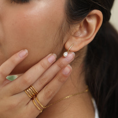 Pearl Fanfare Huggie Hoops Earrings