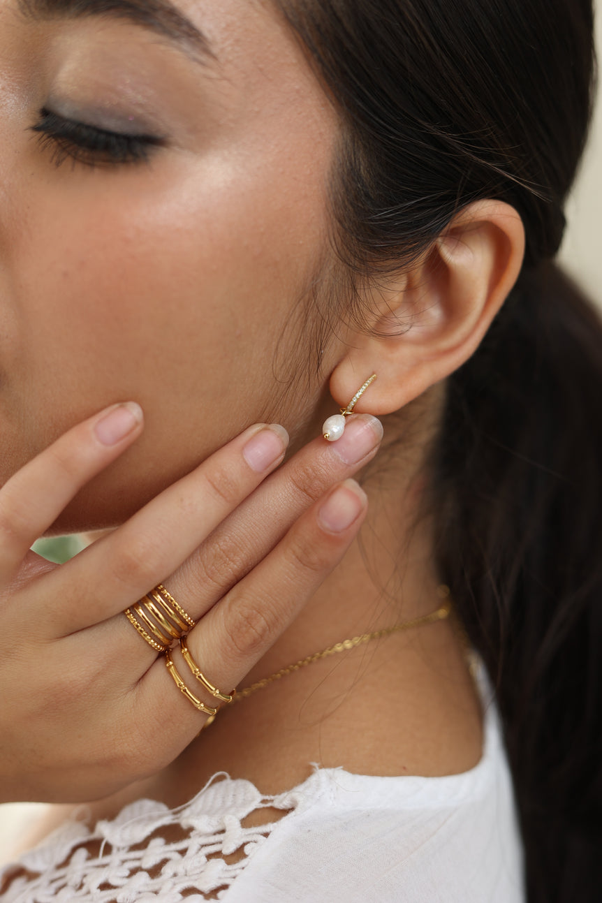 Pearl Fanfare Huggie Hoops Earrings