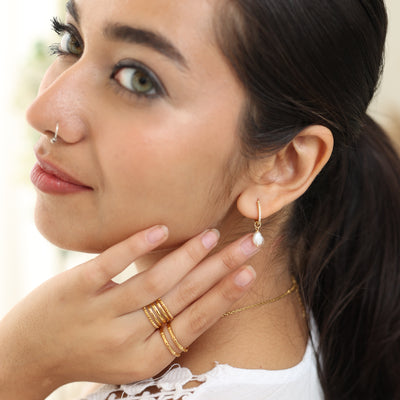 Pearl Fanfare Huggie Hoops Earrings