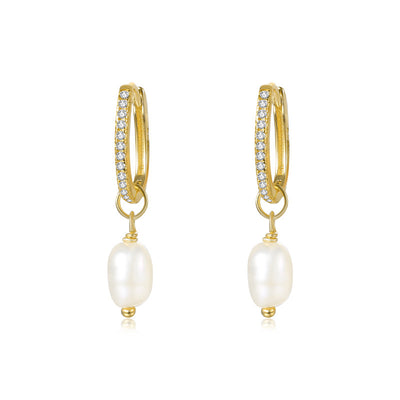 Pearl Fanfare Huggie Hoops Earrings